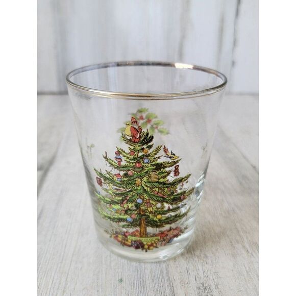 Spode double old fashioned Christmas tree drinking glass gold rim - Picture 1 of 8